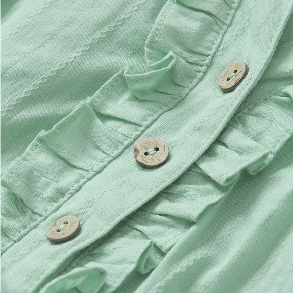 Green Printed Floral Patchwork Frilled Split
Neck Blouse Bohemian Top - Picture 9 of 16